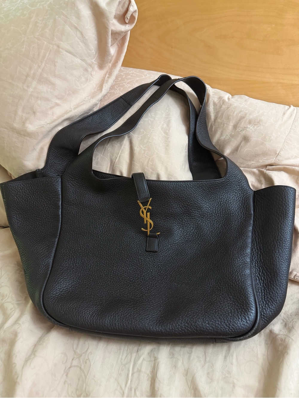 Saint Laurent Brown Leather Tote Bag with Gold Logo